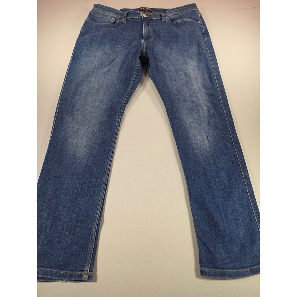 DU/ER L2X Relaxed Taper Jeans Mens 36x28 Medium Wash Blue Performance Denim